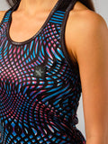 STAR Leo women's performance tank top in black with vibrant graphics, athletic fit sand-off gear for beach volleyball.