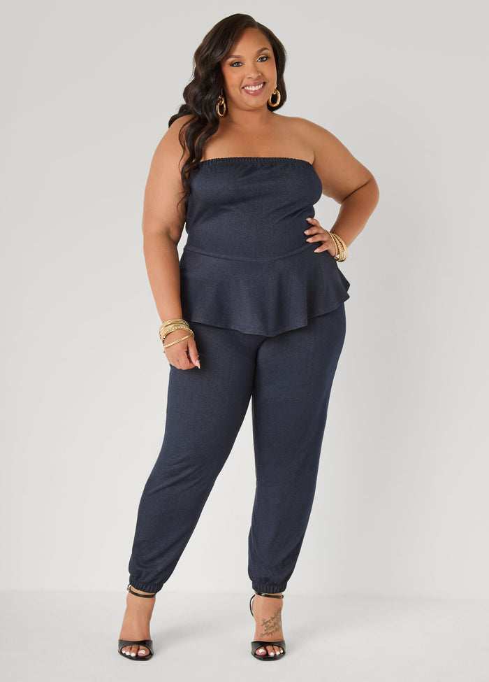 Strapless Denim Jogger Jumpsuit