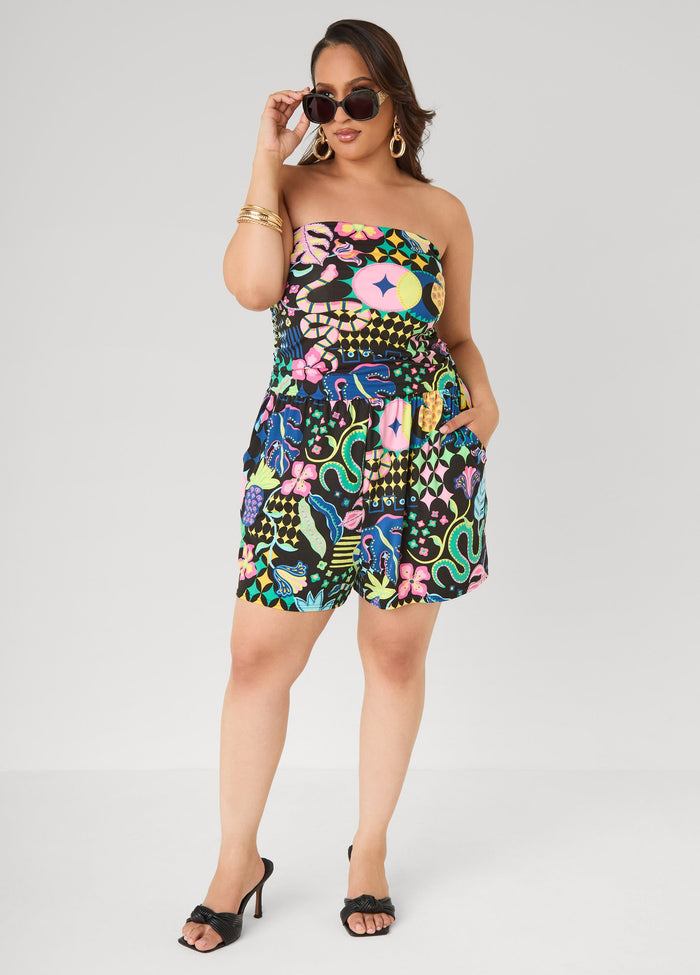Strapless Printed Romper