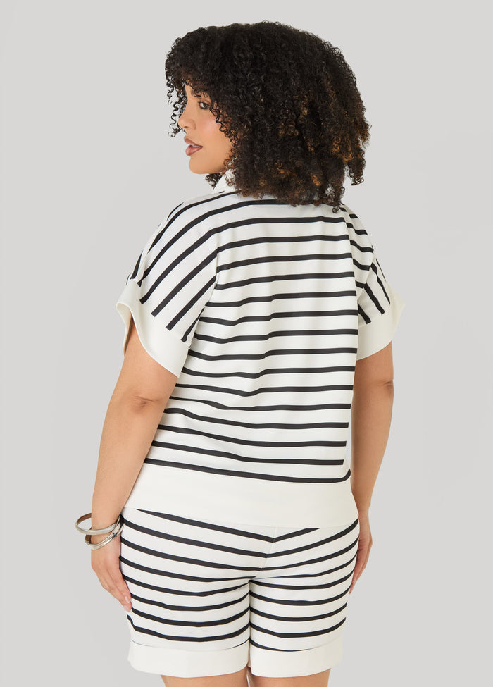 Zip Detailed Striped Pullover