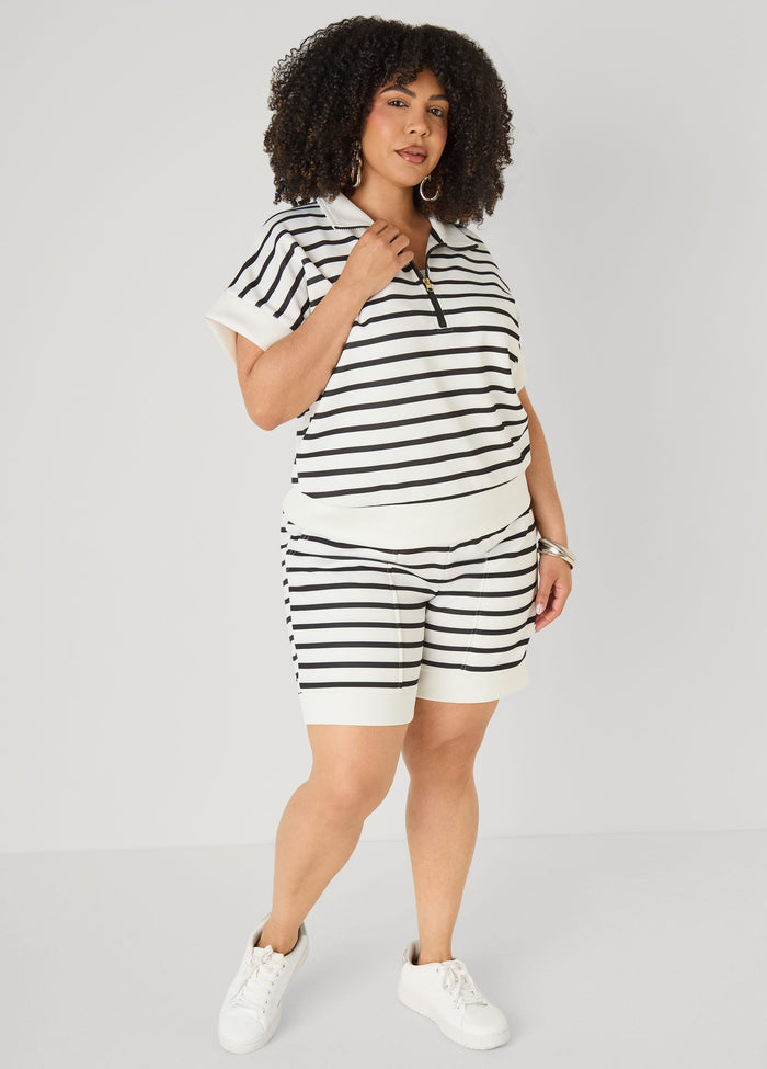 Zip Detailed Striped Pullover