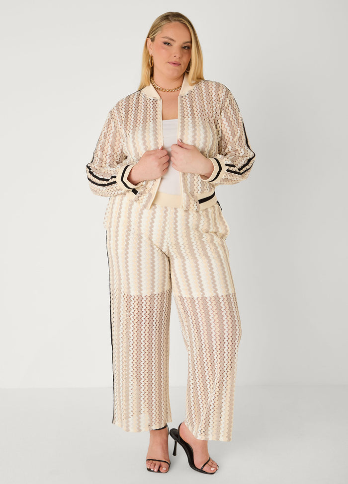 Striped Crocheted Bomber Jacket