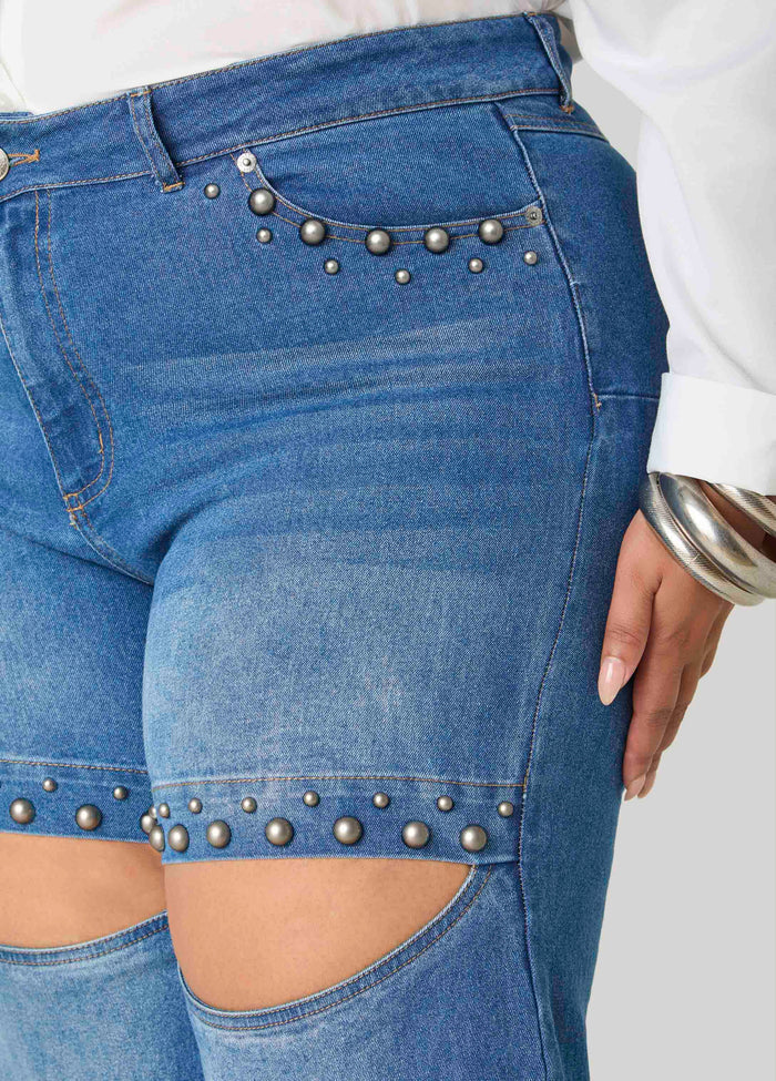 Studded Cutout Straight Leg Jeans