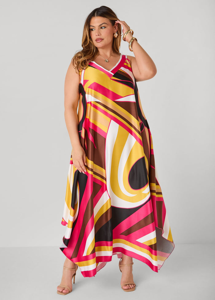 Swirl Print Satin Maxi Dress