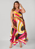 Swirl Print Satin Maxi Dress