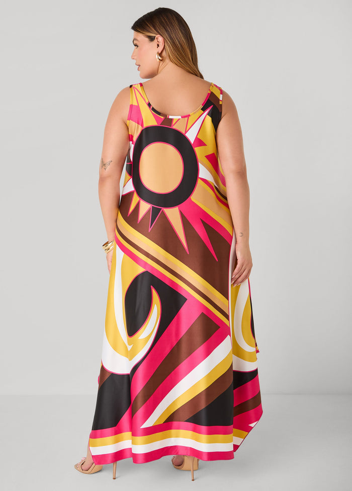 Swirl Print Satin Maxi Dress
