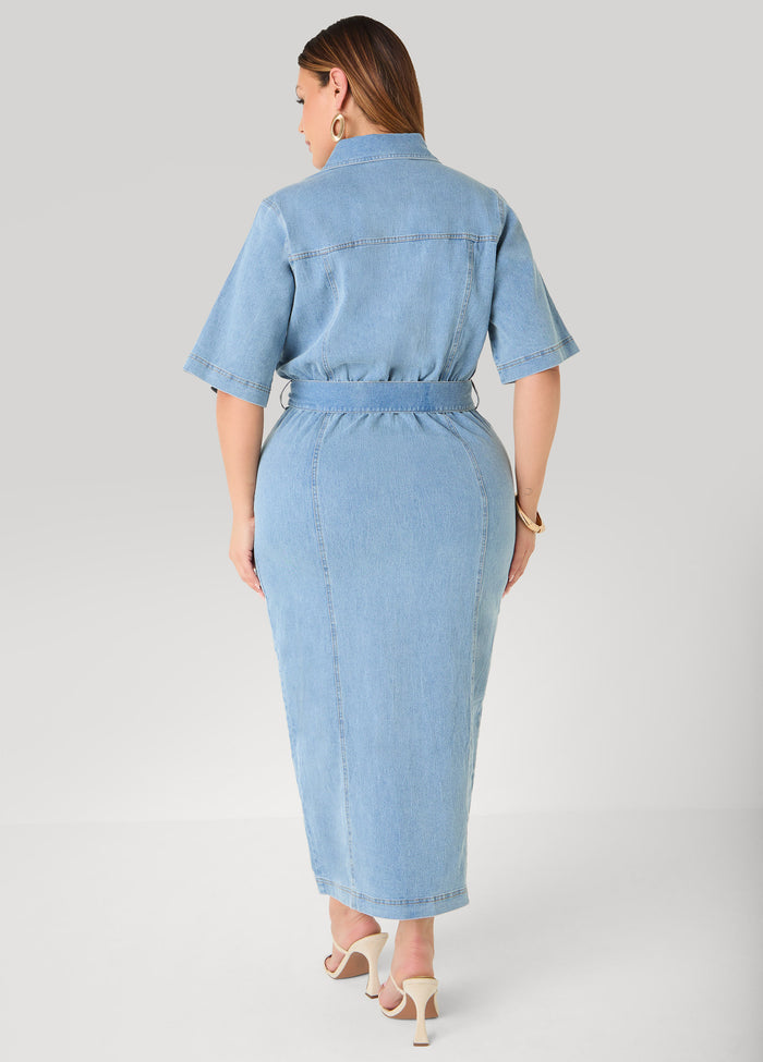 Tall Sash Belt Denim Maxi Dress