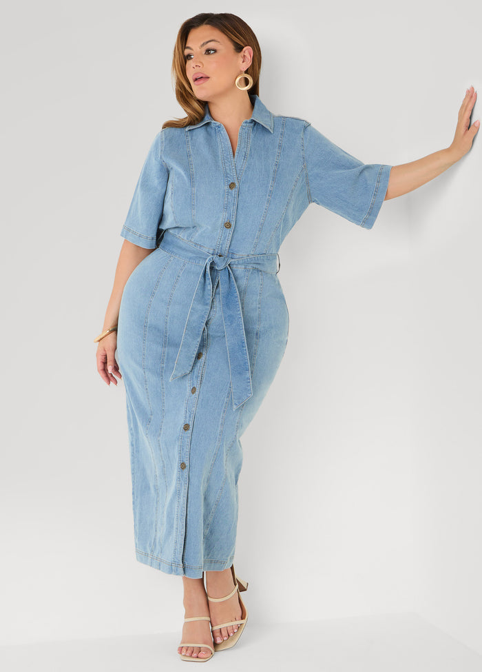 Tall Sash Belt Denim Maxi Dress