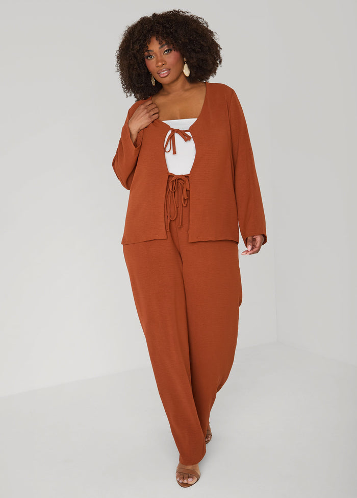 Textured Drawstring Wide Leg Pants