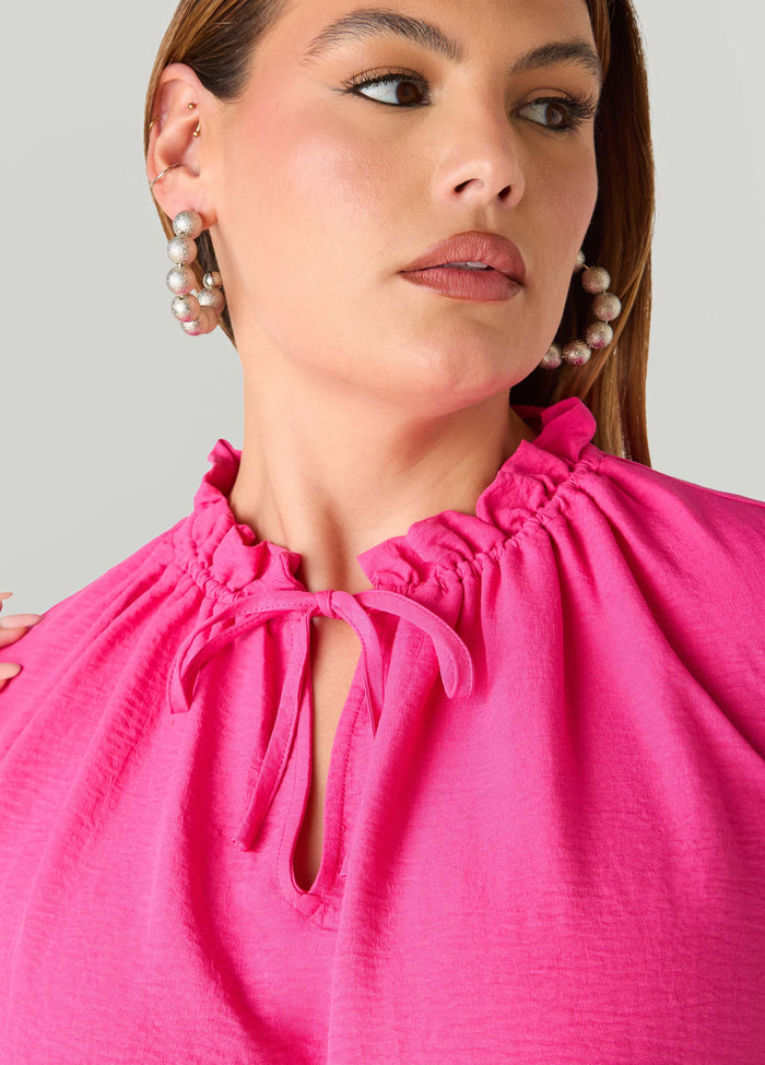 Textured Tie Neck Keyhole Top