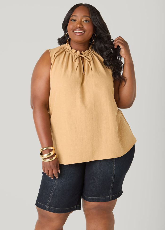 Textured Tie Neck Keyhole Top