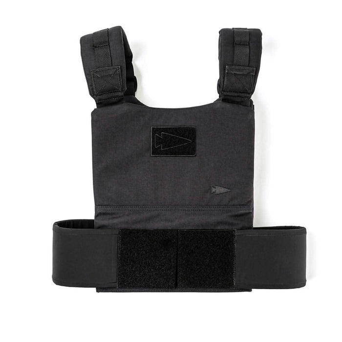 The Training Weight Vest - Black is a tactical plate carrier with adjustable shoulder straps and velcro closure, ideal for training. Shown against a white background.
