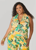 Plus Size Keyhole Tropical Print Halter Top