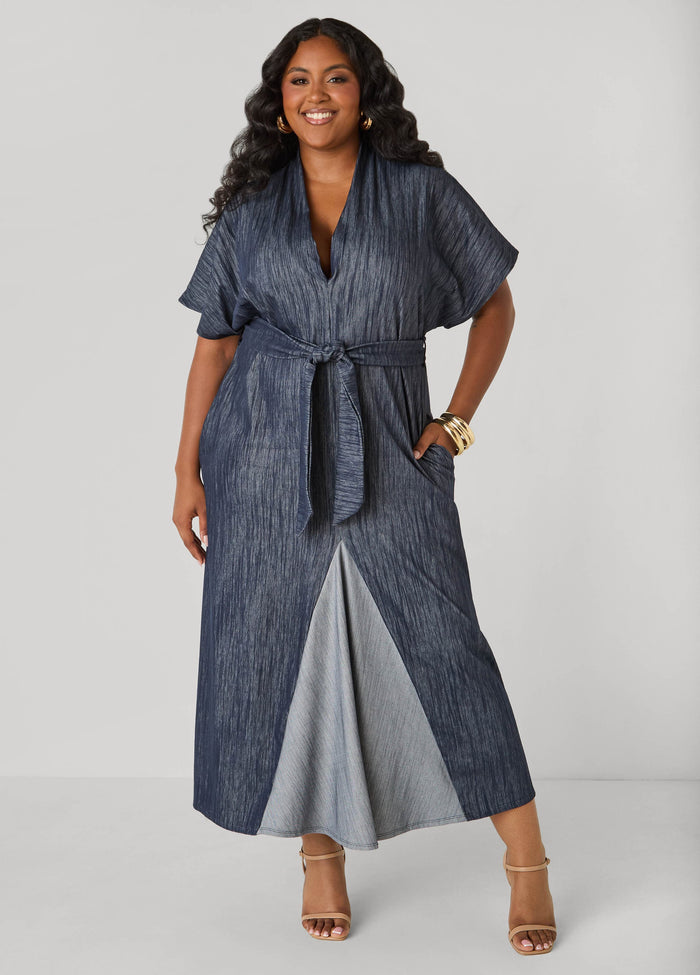 Two Tone Denim Maxi Dress