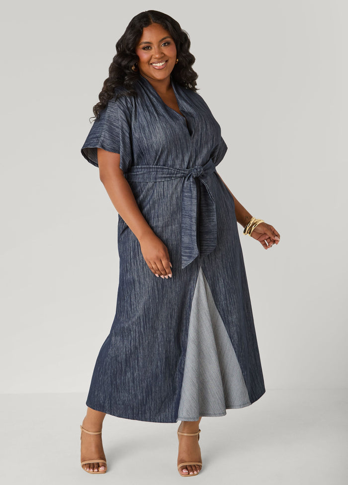 Two Tone Denim Maxi Dress