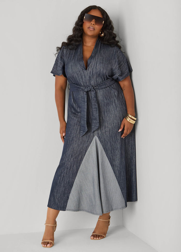 Two Tone Denim Maxi Dress