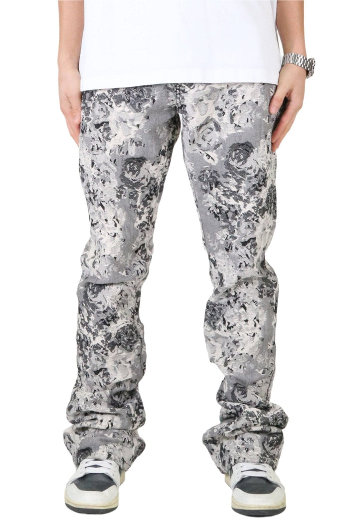 VISTA Men's premium jacquard flare stacked fit denim pants