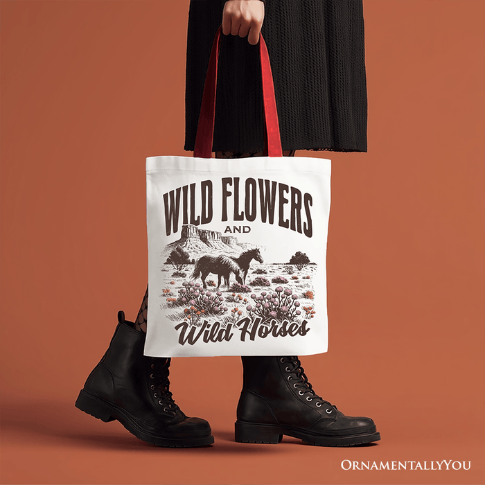 Wild Flowers And Horses Tote Bag