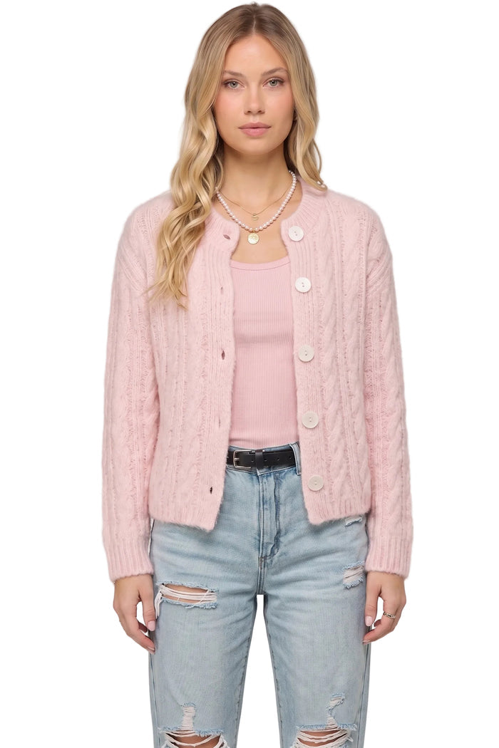 Women Fuzzy Cable Knit  Cardigan
