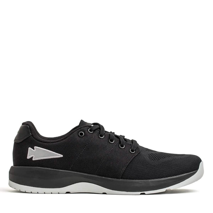 GORUCK Ballistic Trainers black sneaker with silver logo, durable rucking shoe on white background