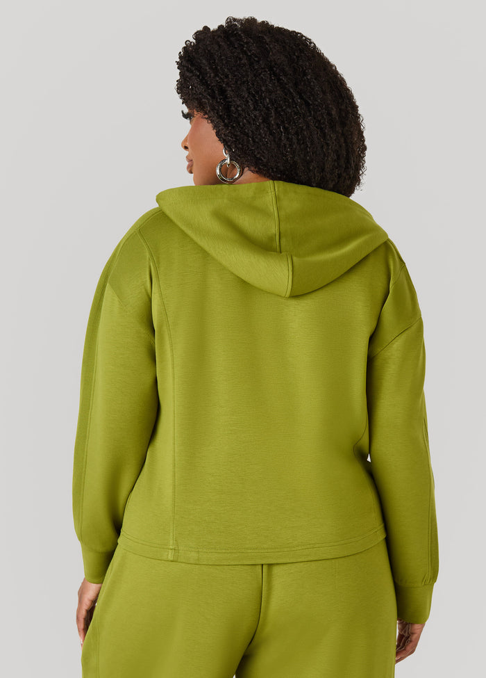 Zip Front Ribbed Panel Hoodie
